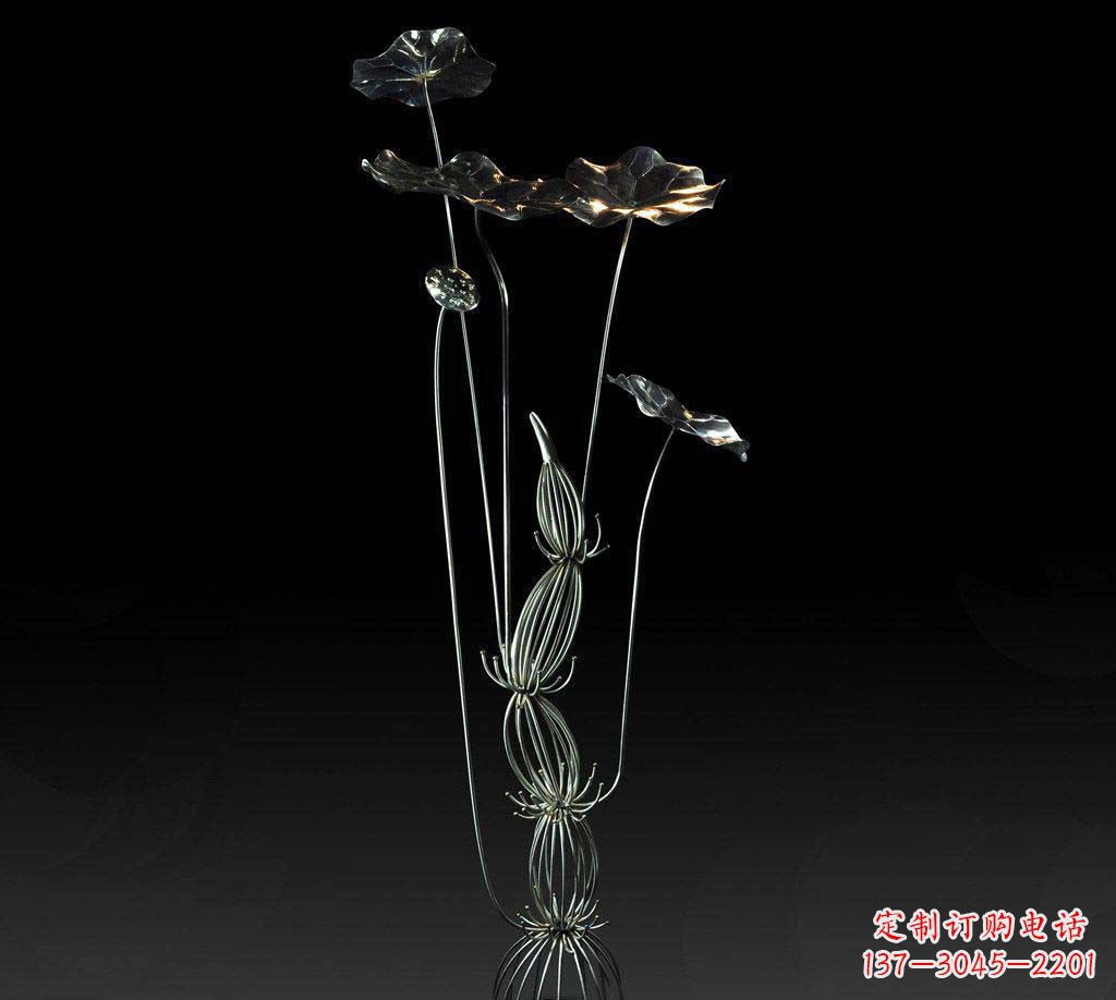 不锈钢莲藕荷花荷叶摆件雕塑