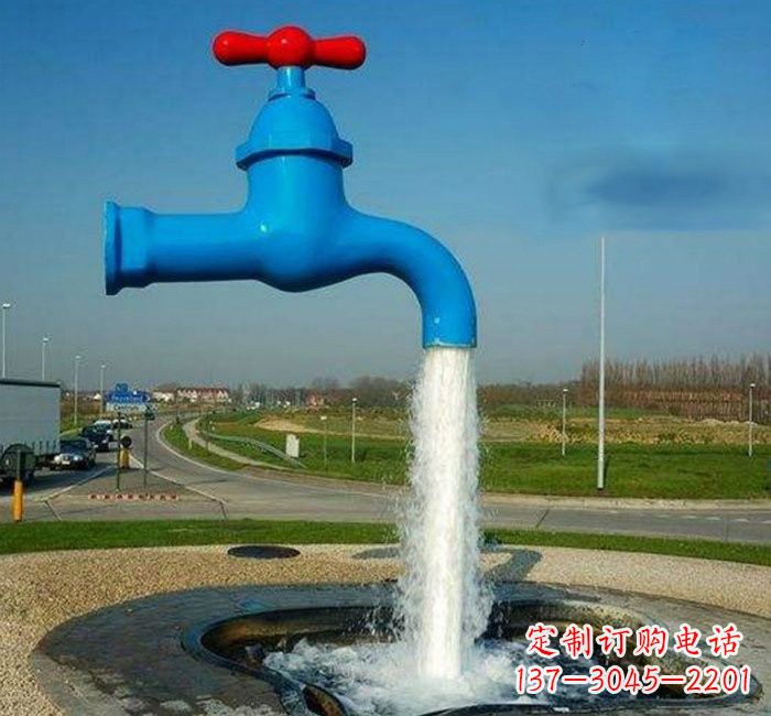 不锈钢流水的水龙头雕塑