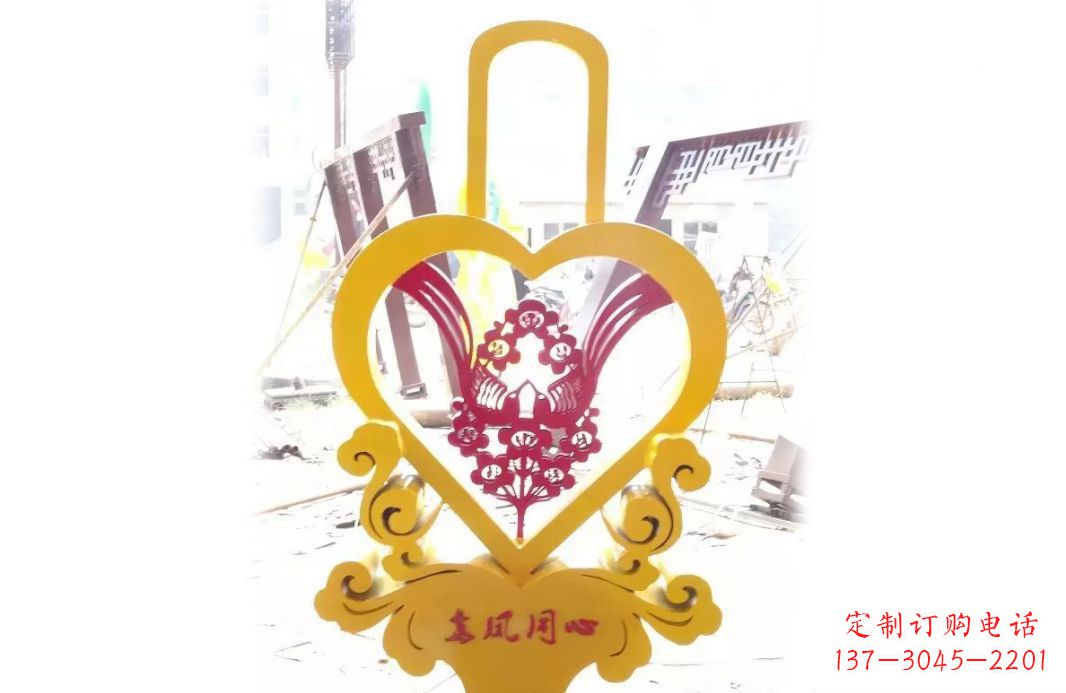 不锈钢龙凤同心景观雕塑