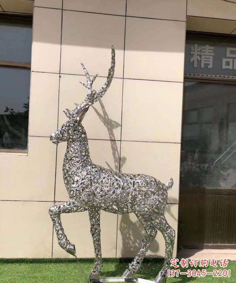 不锈钢镂空动物梅花鹿摆件雕塑