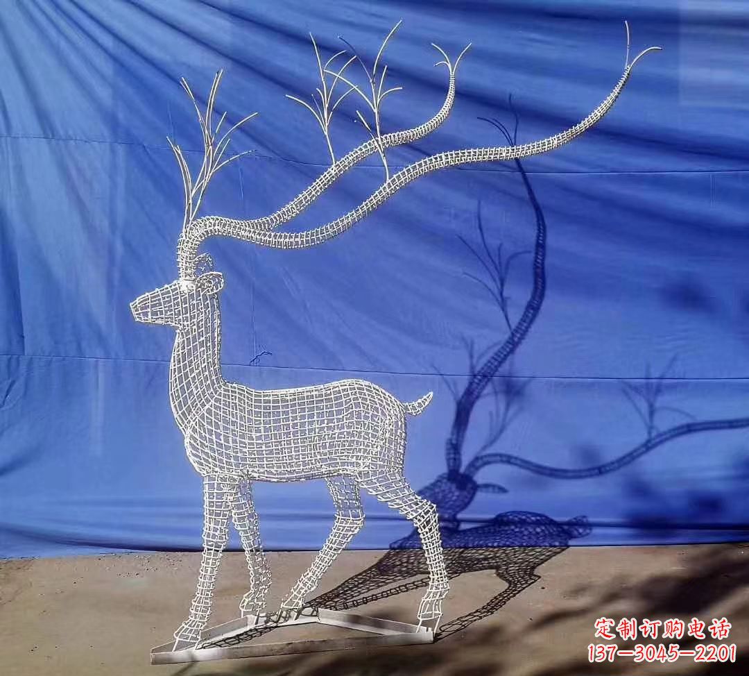 不锈钢镂空麋鹿雕塑户外摆件广场景观雕塑