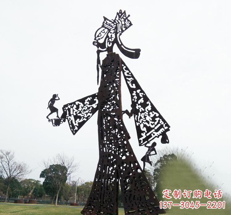 不锈钢镂空皮影人物雕塑