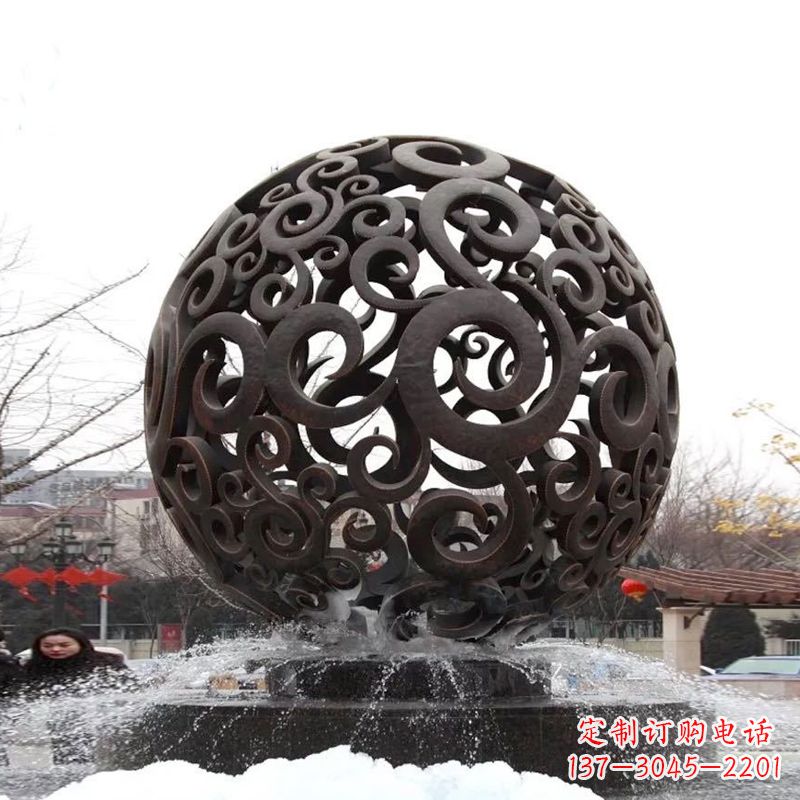 不锈钢镂空球水景喷泉景观雕塑