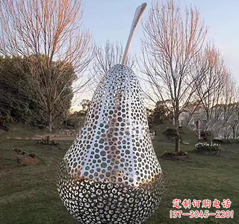 不锈钢镂空水果梨雕塑