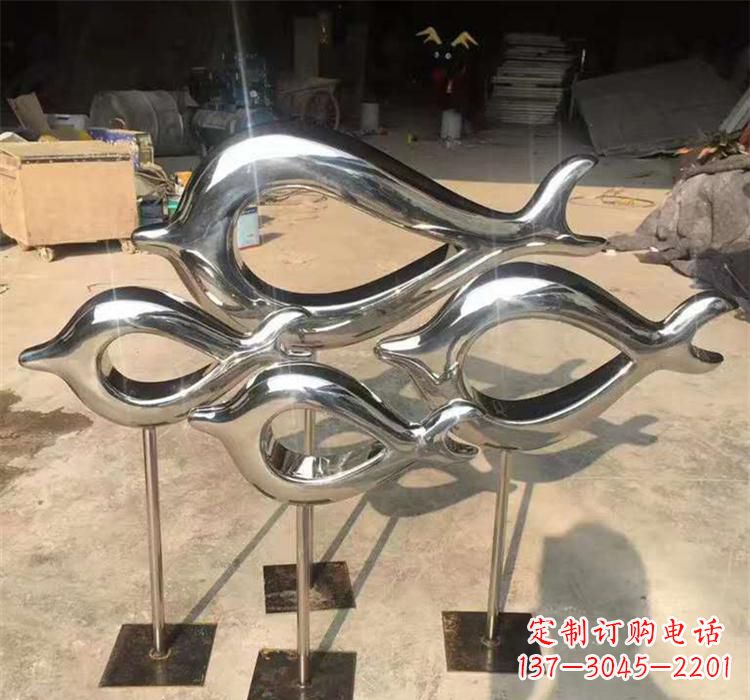 不锈钢镂空鱼群雕塑