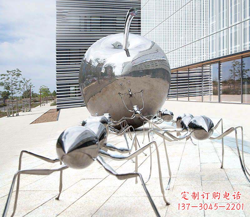 不锈钢/蚂蚁/苹果-不锈钢蚂蚁滚苹果雕塑1 不锈钢/蚂蚁/苹果-不锈钢蚂蚁滚苹果雕塑1