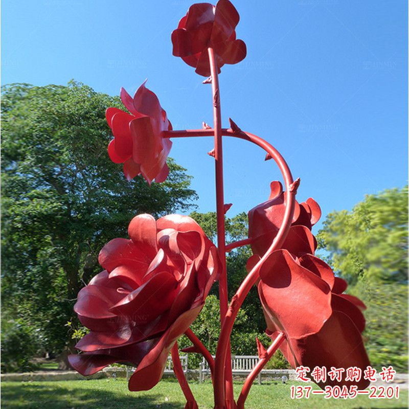 不锈钢玫瑰花雕塑景观摆件