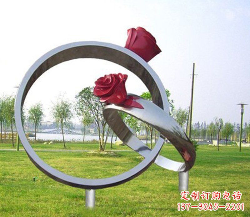 不锈钢玫瑰花戒指公园雕塑