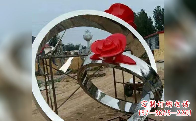 不锈钢玫瑰花戒指景观雕塑