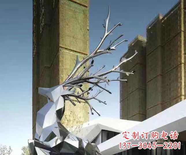 不锈钢梅花鹿雕塑 群鹿雕塑 城市景观动物雕塑