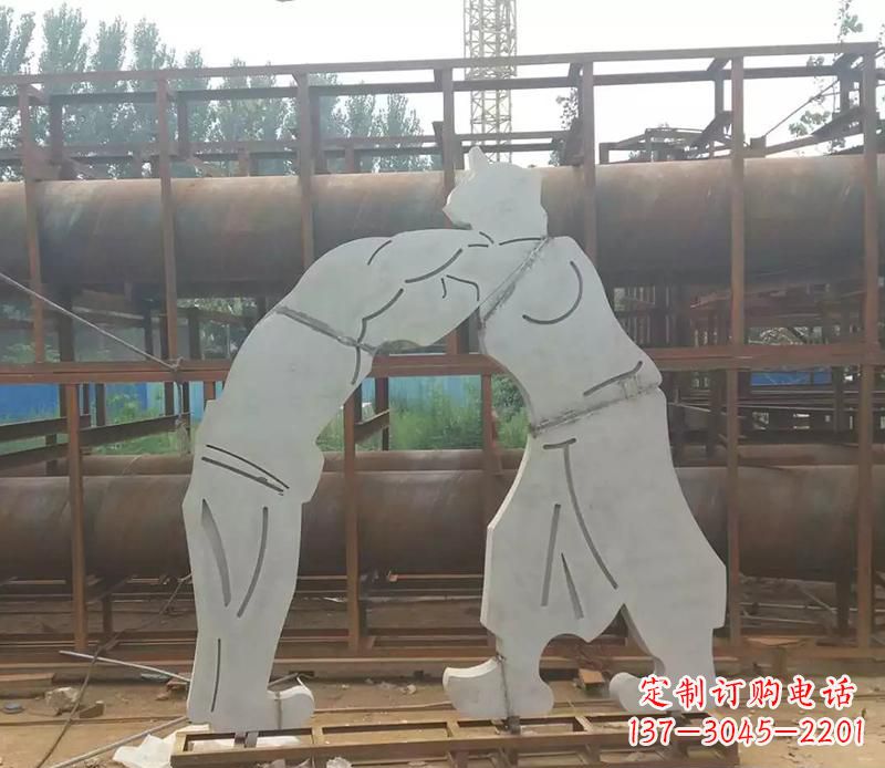 不锈钢蒙古人摔跤雕塑