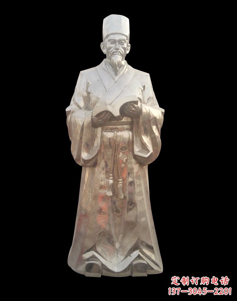 不锈钢拿医书的李时珍雕塑