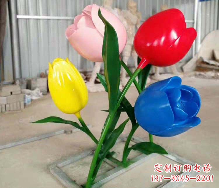 不锈钢喷漆花朵雕塑