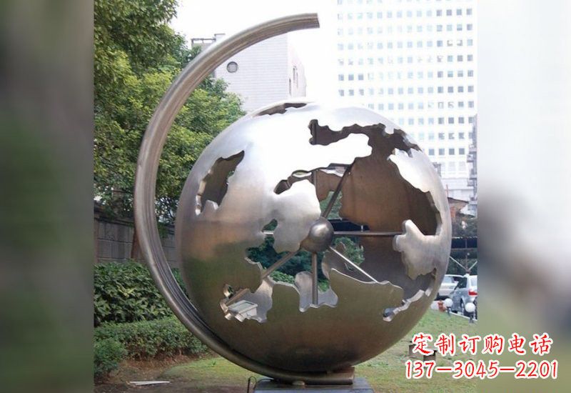 不锈钢地球仪雕塑艺术与科学的结合 不锈钢地球仪雕塑艺术与科学的结合