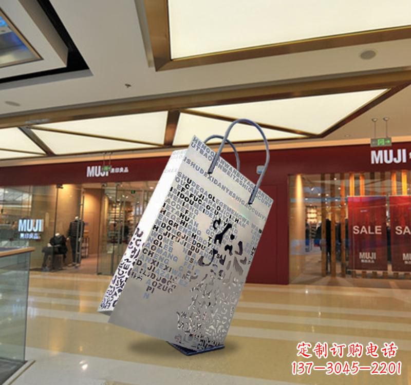 不锈钢商场景观购物袋雕塑