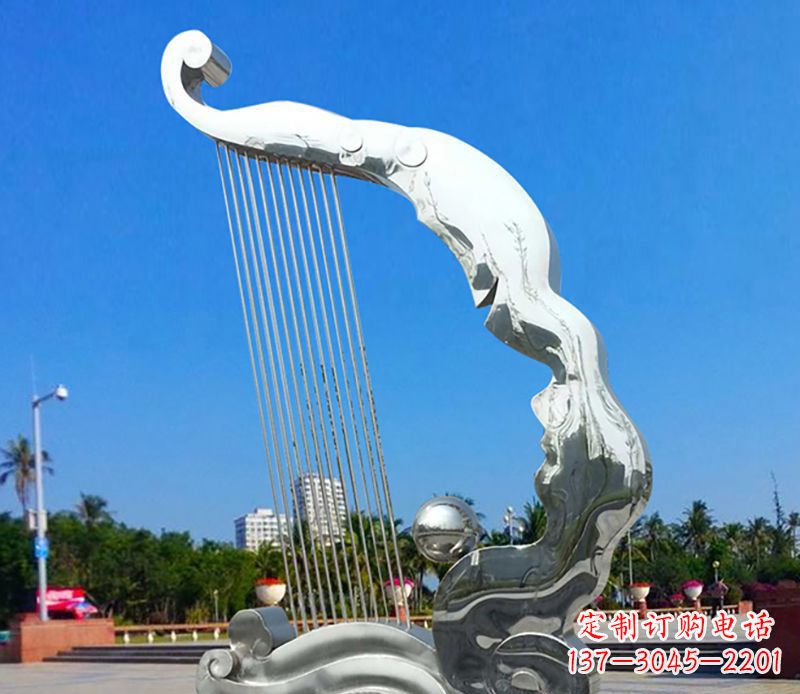 不锈钢竖琴乐器雕塑