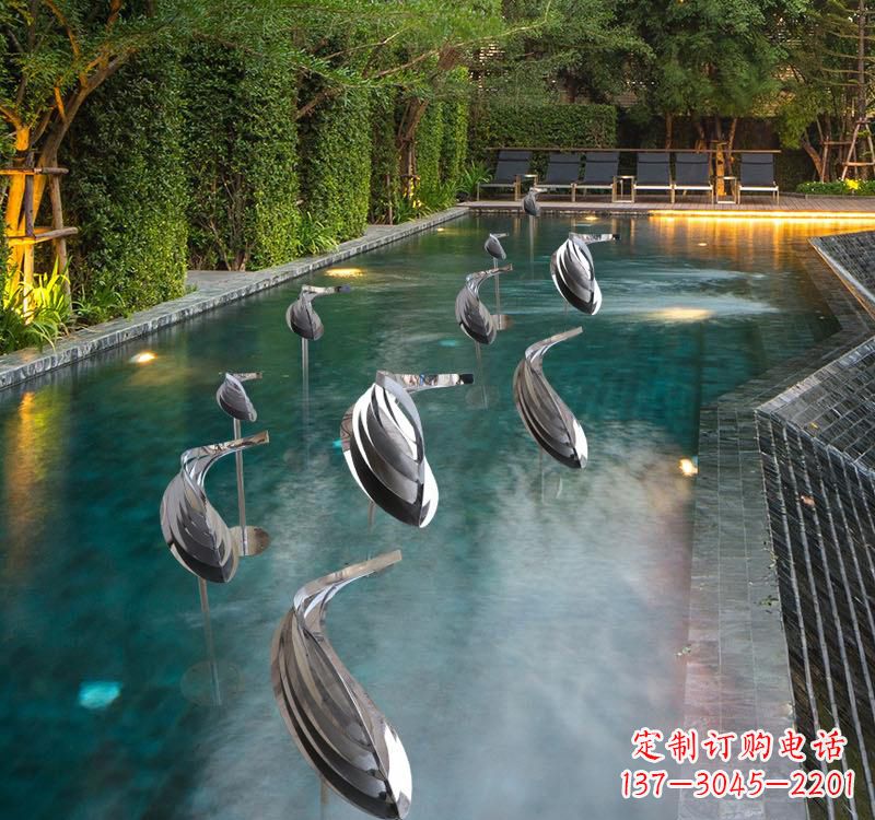 不锈钢水景动物鱼群雕塑