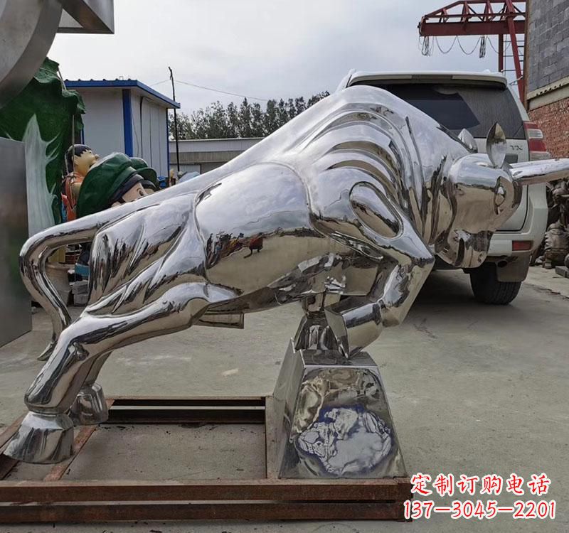 不锈钢拓荒牛雕塑象征勇敢和拼搏 不锈钢拓荒牛雕塑象征勇敢和拼搏