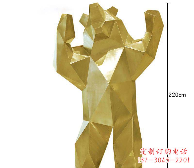 不锈钢钛金色几何熊雕塑
