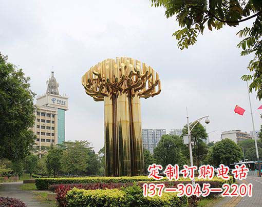 不锈钢钛金色树木雕塑