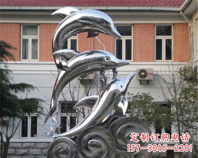 不锈钢跳跃海豚雕塑 (3)