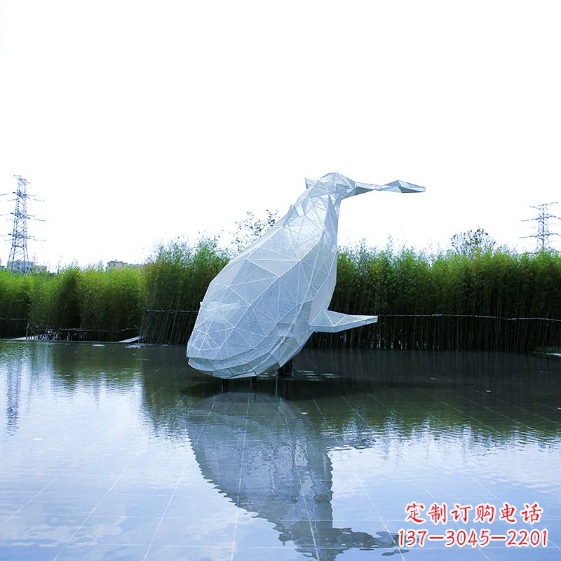 不锈钢网格鲸鱼水景景观雕塑