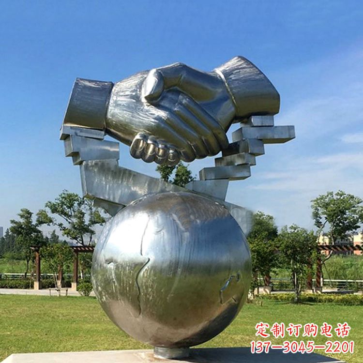 不锈钢握手(诚信)雕塑-公园不锈钢景观雕塑摆件