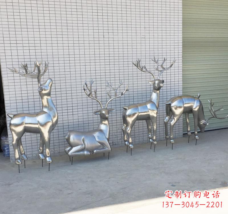 不锈钢现代动物梅花鹿雕塑