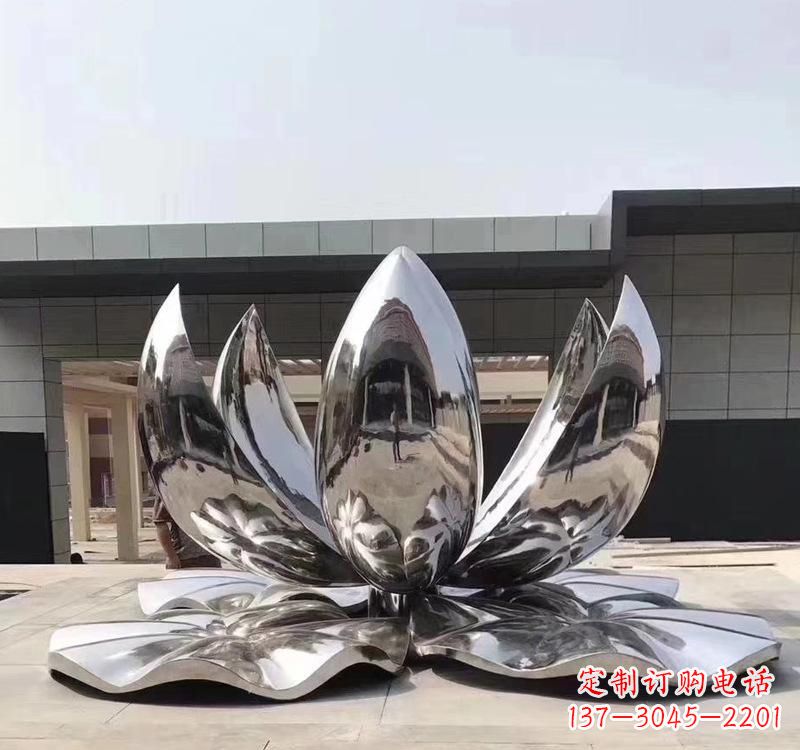 不锈钢现代镜面荷花雕塑