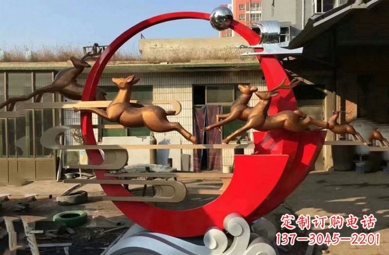 不锈钢祥云梅花鹿雕塑