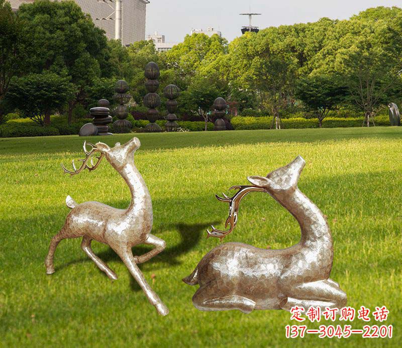 不锈钢小区抽象麋鹿雕塑