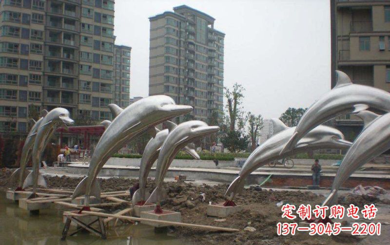 不锈钢小区跳跃的海豚雕塑