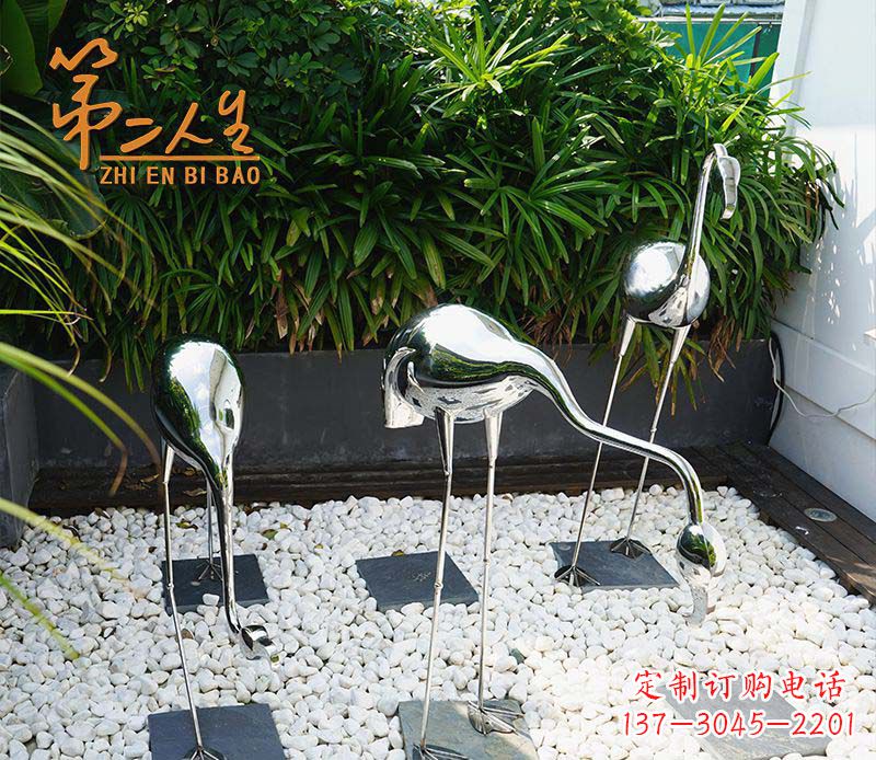 不锈钢小区仙鹤动物雕塑1