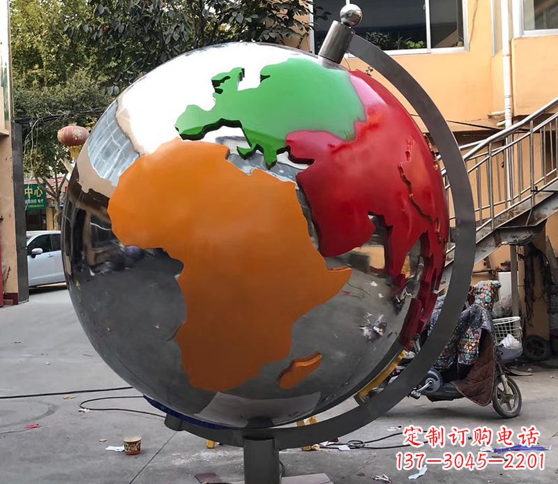 不锈钢校园地球仪雕塑 (2)