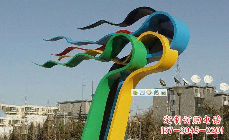 不锈钢迎风飘扬彩带雕塑