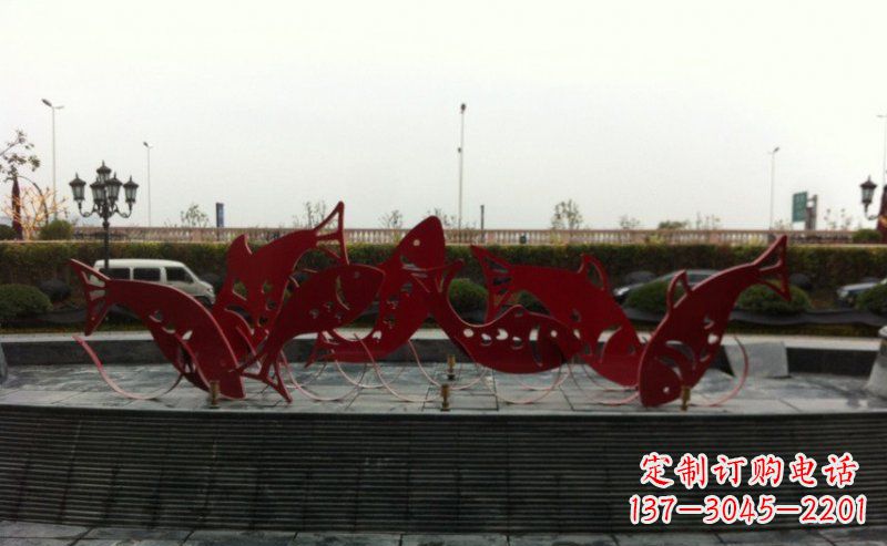 不锈钢鱼群雕塑 (2)