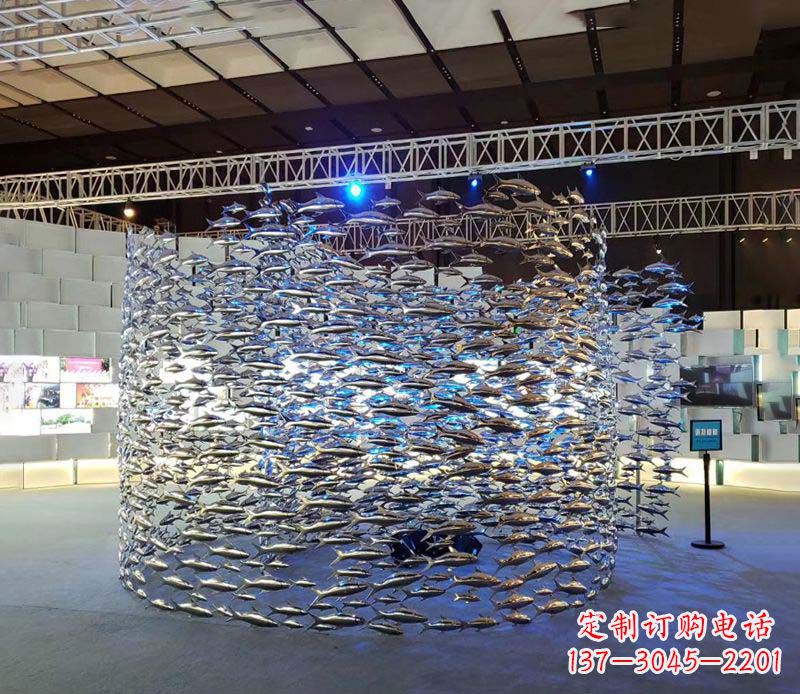 不锈钢鱼群摆件雕塑