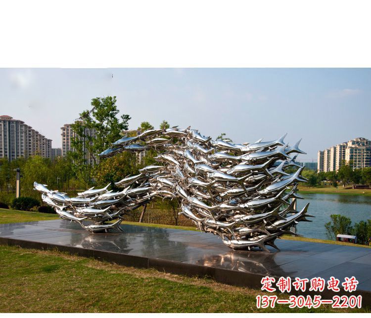 不锈钢鱼群雕塑 (3)
