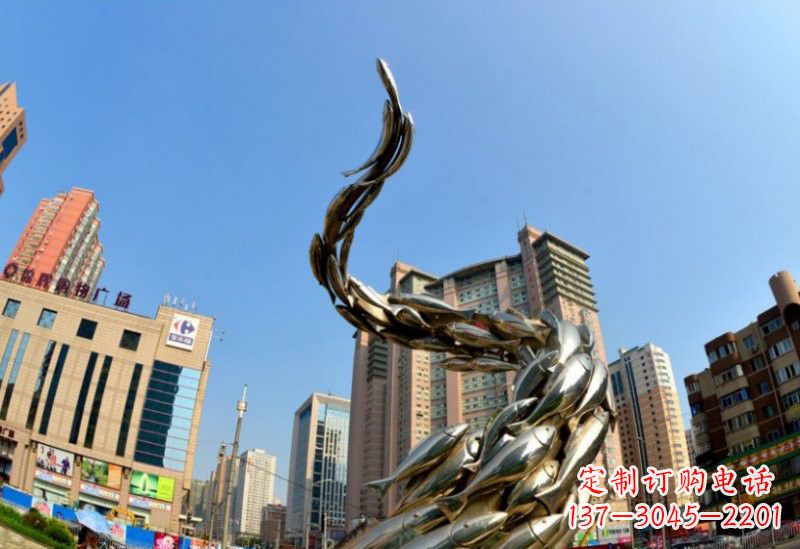 不锈钢鱼群雕塑