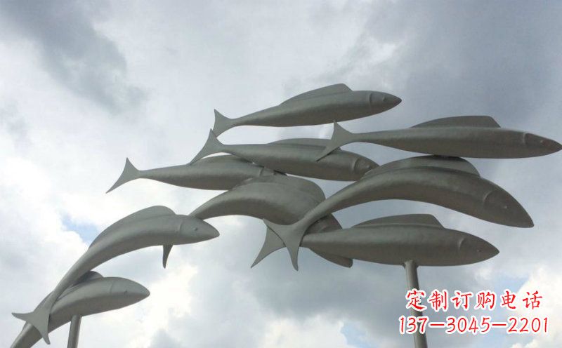 不锈钢鱼群动物雕塑
