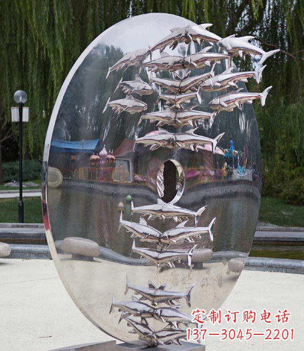 不锈钢鱼群公园景观雕塑