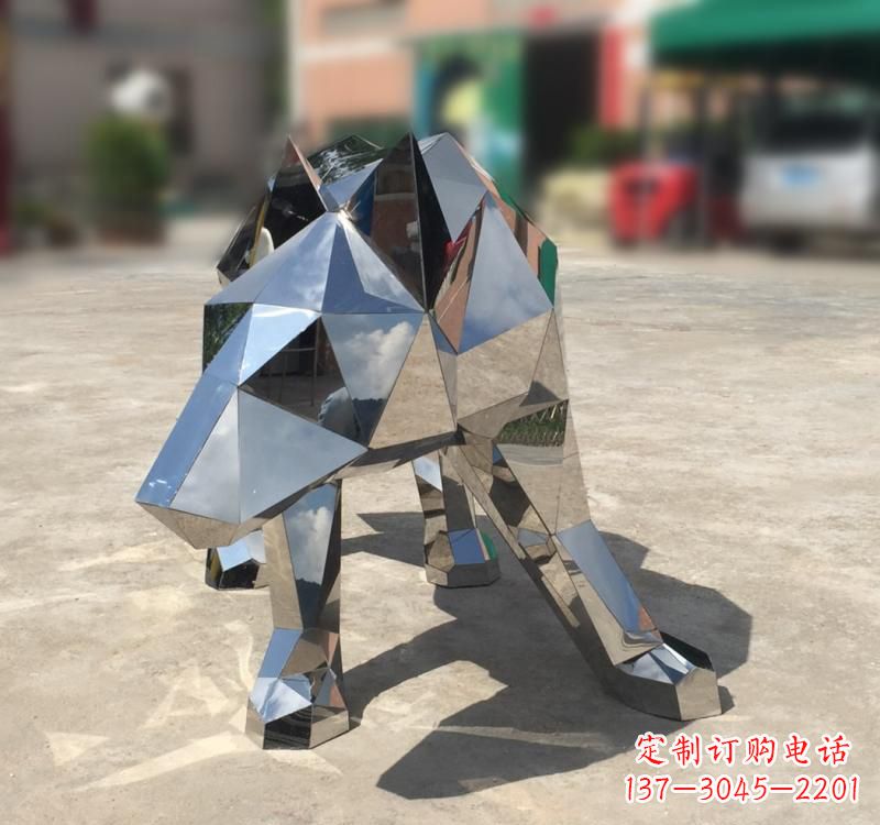 不锈钢园林动物几何狼雕塑