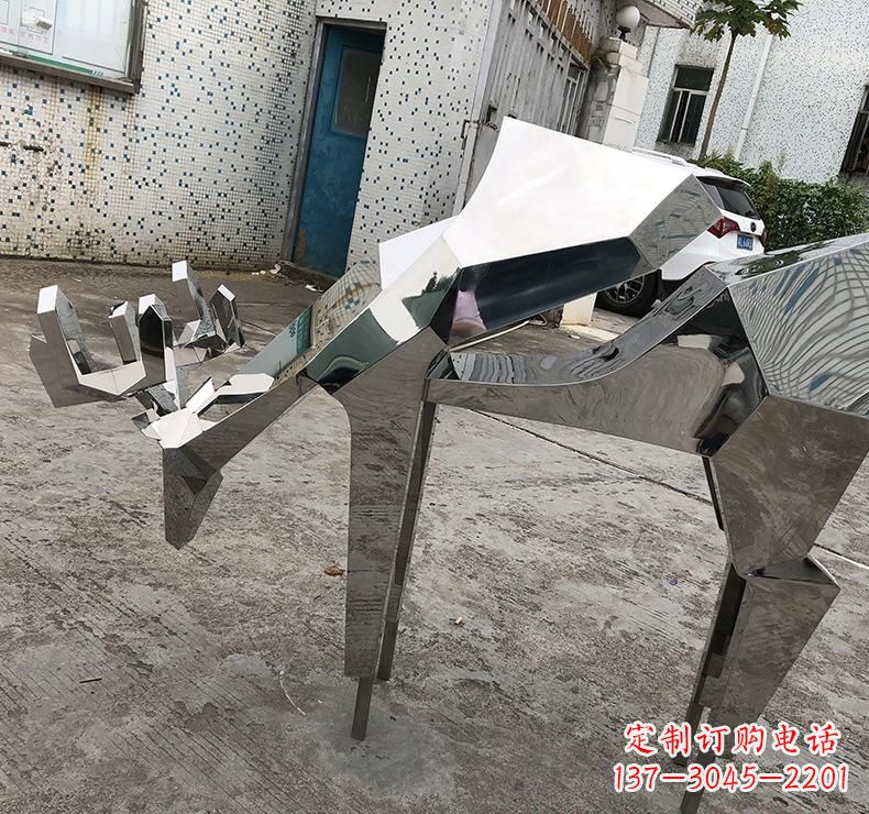 不锈钢园林几何鹿雕塑