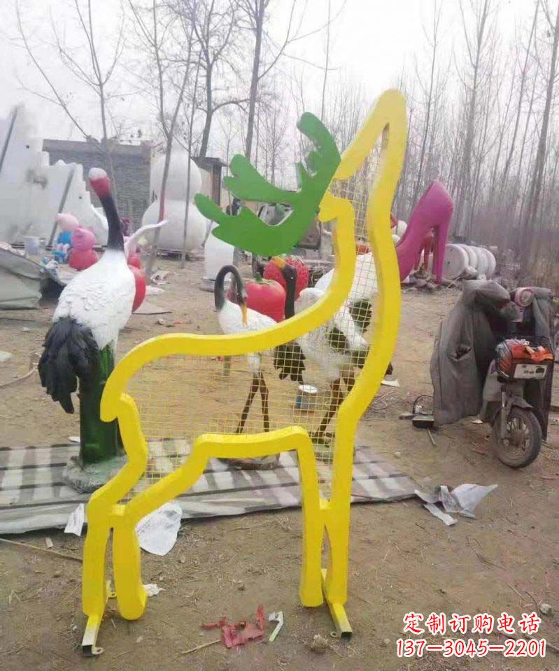 不锈钢园林造型景观小鹿雕塑