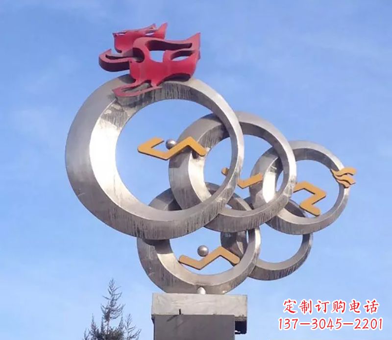 不锈钢运动五环雕塑
