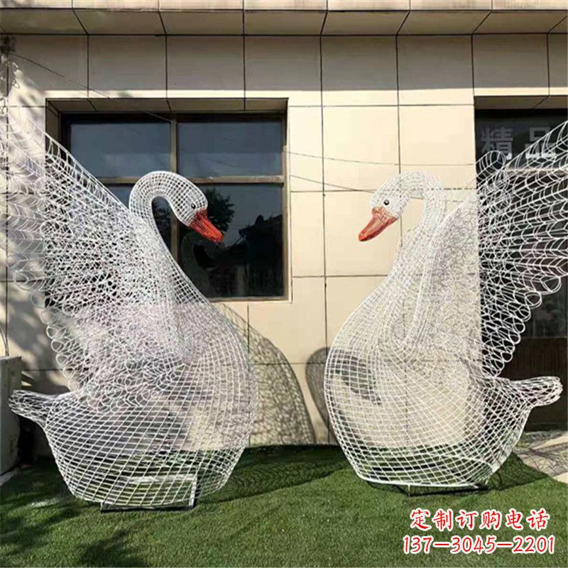 天鹅雕塑 - 不锈钢/展翅/网格/天鹅/一对 天鹅雕塑 - 不锈钢/展翅/网格/天鹅/一对