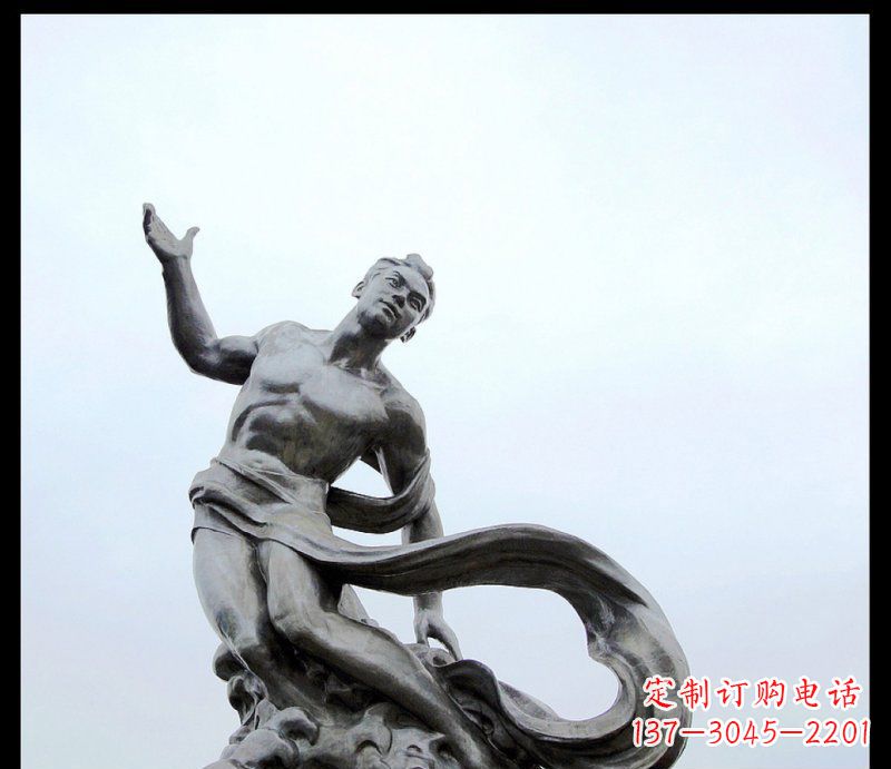 不锈钢站在浪花上的男人公园雕塑