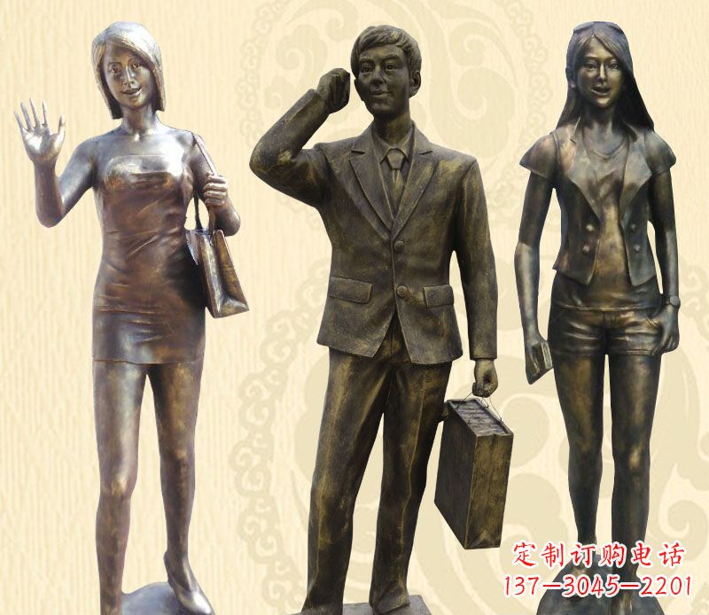 步行街打电话的人物铜雕