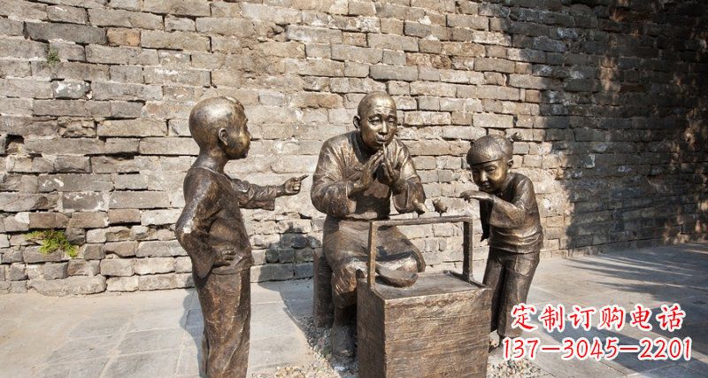 步行街看小鸟的古代人物小品铜雕