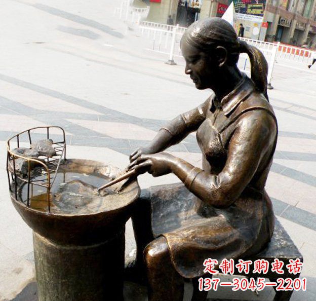 步行街烤梨人物小品铜雕